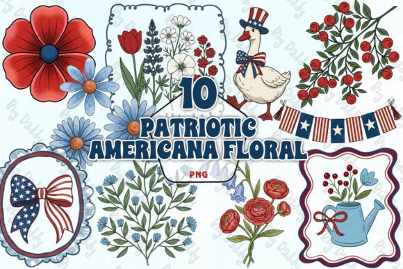 Download Patriotic Americana Floral Set PNG - Patriotic americana Collection