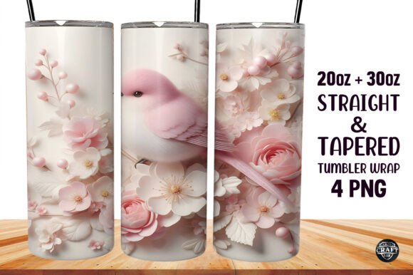 Download 3D Floral Pink Bird Tumbler Sublimation - Tumbler sublimation Collection